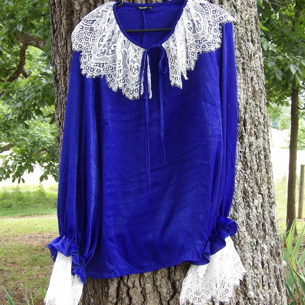 SHEIN Blue Lace Collar Shirt 4x